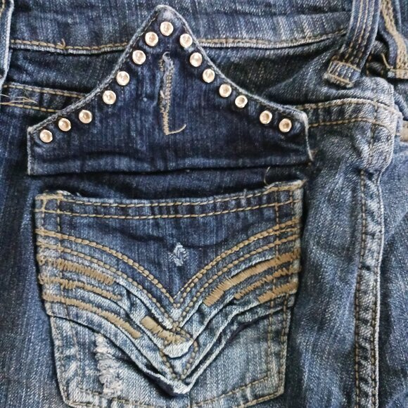 Blue Crush Skinny Blue Women's Jeans Sz 9 Embellished Pockets Boho Distressted - Picture 9 of 13